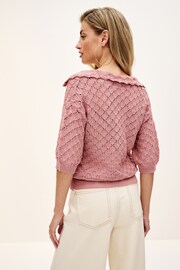 Blush Pink Short Sleeve Stich Detail Polo Top - Image 3 of 6