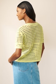 Yellow 100% Cotton Short Sleeve Crochet Crew Neck T-Shirt - Image 3 of 6