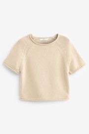 Neutral Brown 100% Cotton Roll Edge Knitted T-Shirt - Image 4 of 5