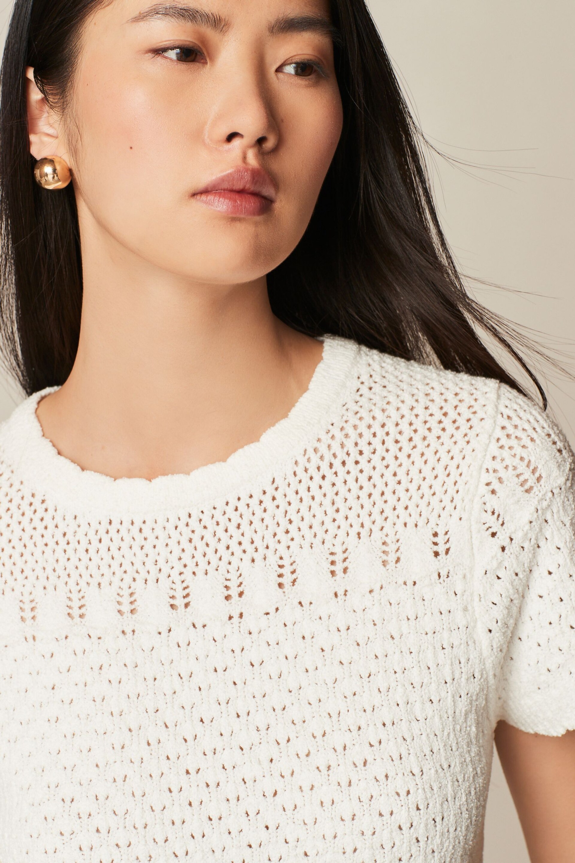 White Stitch Detail Knitted T-Shirt - Image 1 of 6