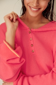 Coral Pink Button Neck Hoodie - Image 3 of 7