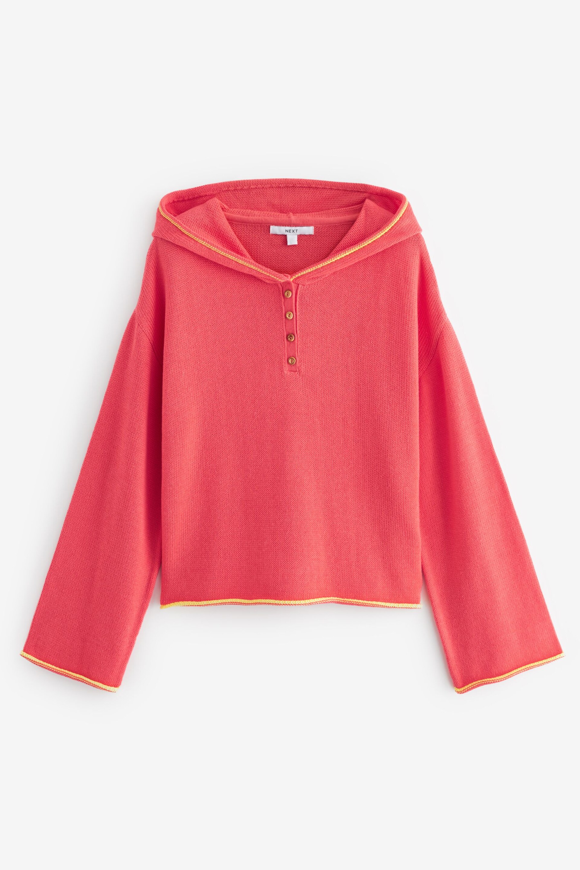 Coral Pink Button Neck Hoodie - Image 6 of 7