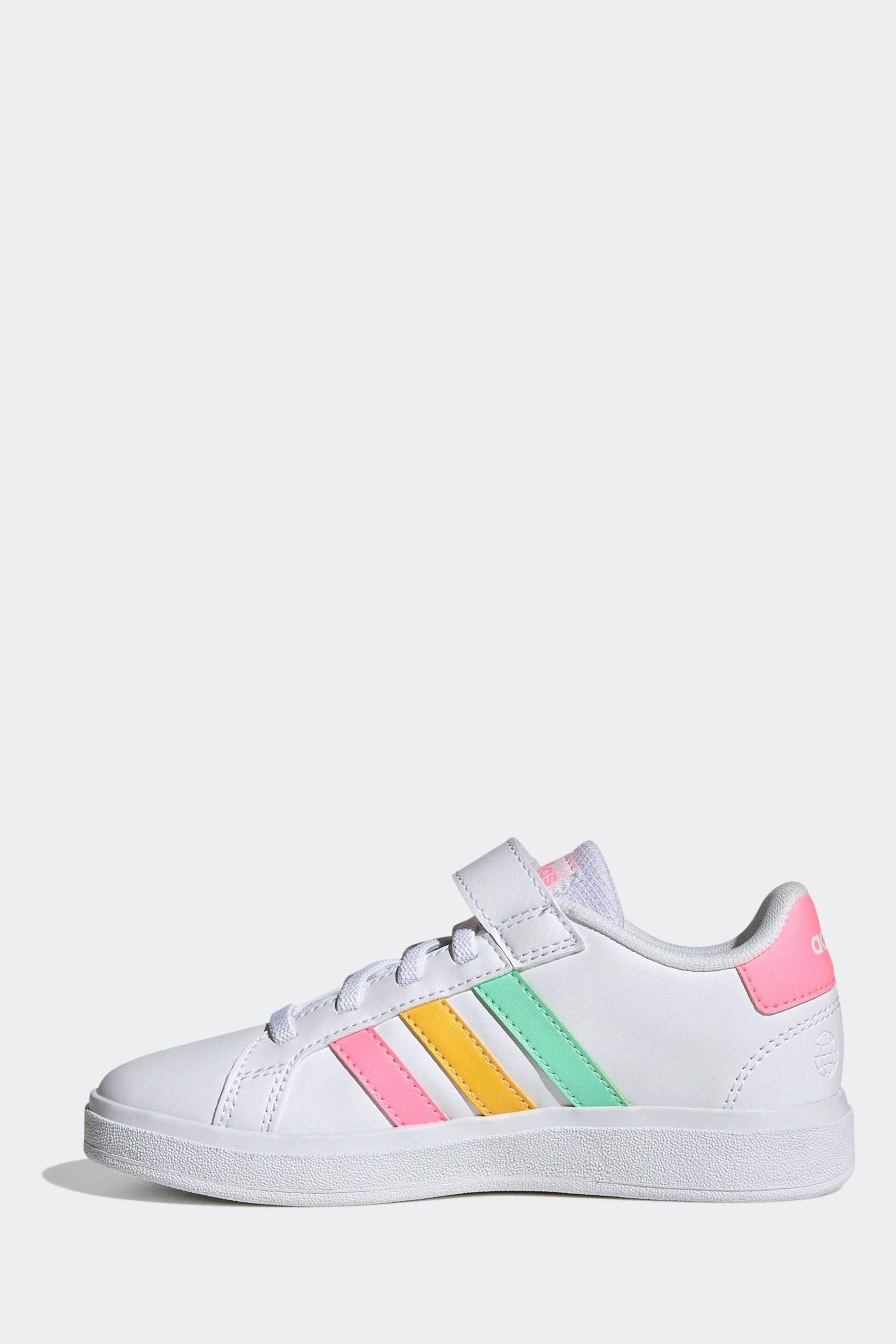 adidas White/Pink Sportswear Kids Grand Court Elastic Lace and Top Strap Trainers - Image 2 of 9