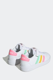 adidas White/Pink Sportswear Kids Grand Court Elastic Lace and Top Strap Trainers - Image 3 of 9