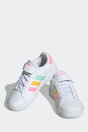 adidas White/Pink Sportswear Kids Grand Court Elastic Lace and Top Strap Trainers - Image 4 of 9