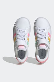 adidas White/Pink Sportswear Kids Grand Court Elastic Lace and Top Strap Trainers - Image 6 of 9