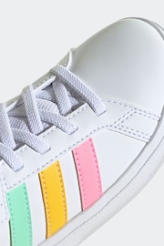 adidas White/Pink Sportswear Kids Grand Court Elastic Lace and Top Strap Trainers - Image 8 of 9