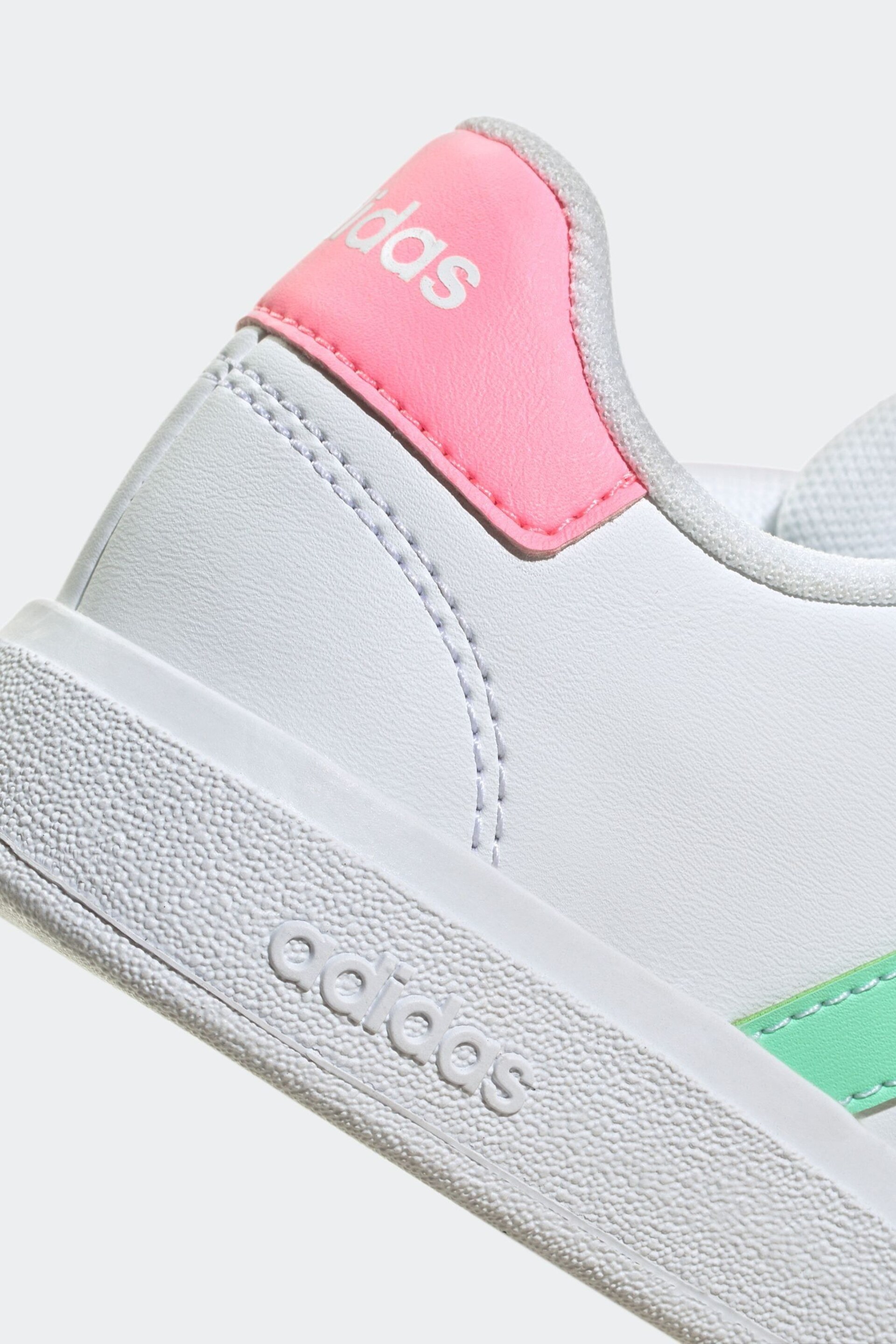 adidas White/Pink Sportswear Kids Grand Court Elastic Lace and Top Strap Trainers - Image 9 of 9