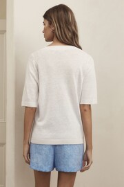 White 100% Linen V-Neck Knitted T-Shirt - Image 3 of 6