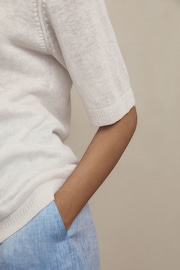 White 100% Linen V-Neck Knitted T-Shirt - Image 5 of 6