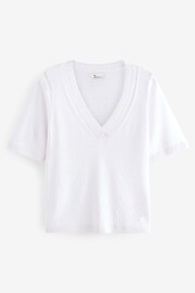 White 100% Linen V-Neck Knitted T-Shirt - Image 6 of 6