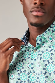 Green Regular Fit 100% Cotton Printed Short Sleeve Shirt - Image 4 of 5