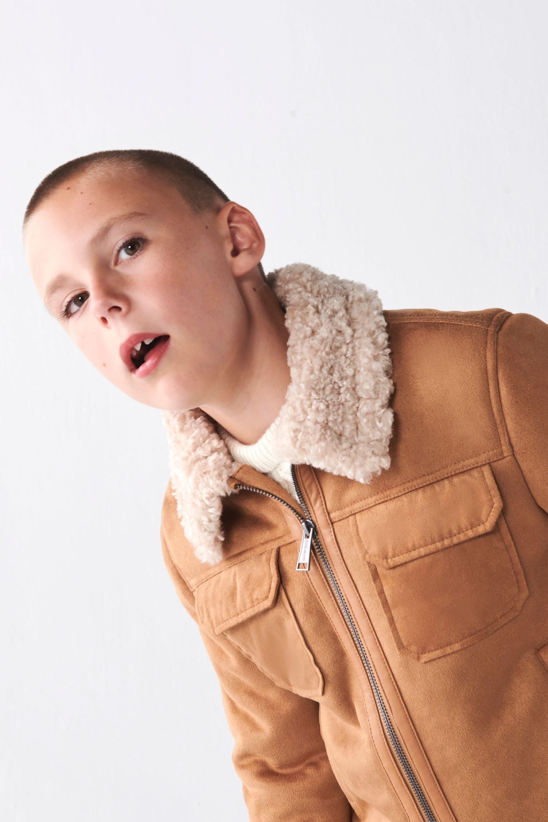 Buy River Island Brown Borg Shearling Boys Coat from Next USA