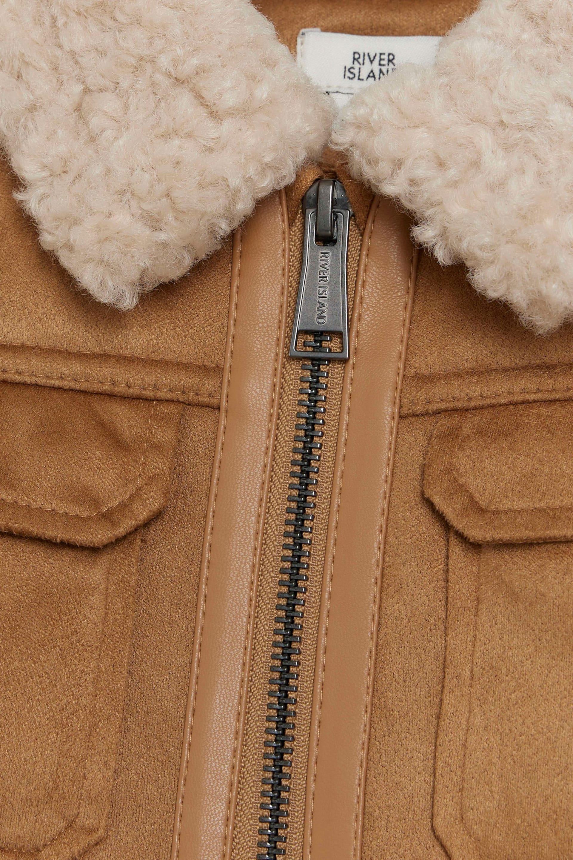 River Island Brown Boys Tan Shearling Coat - Image 3 of 4