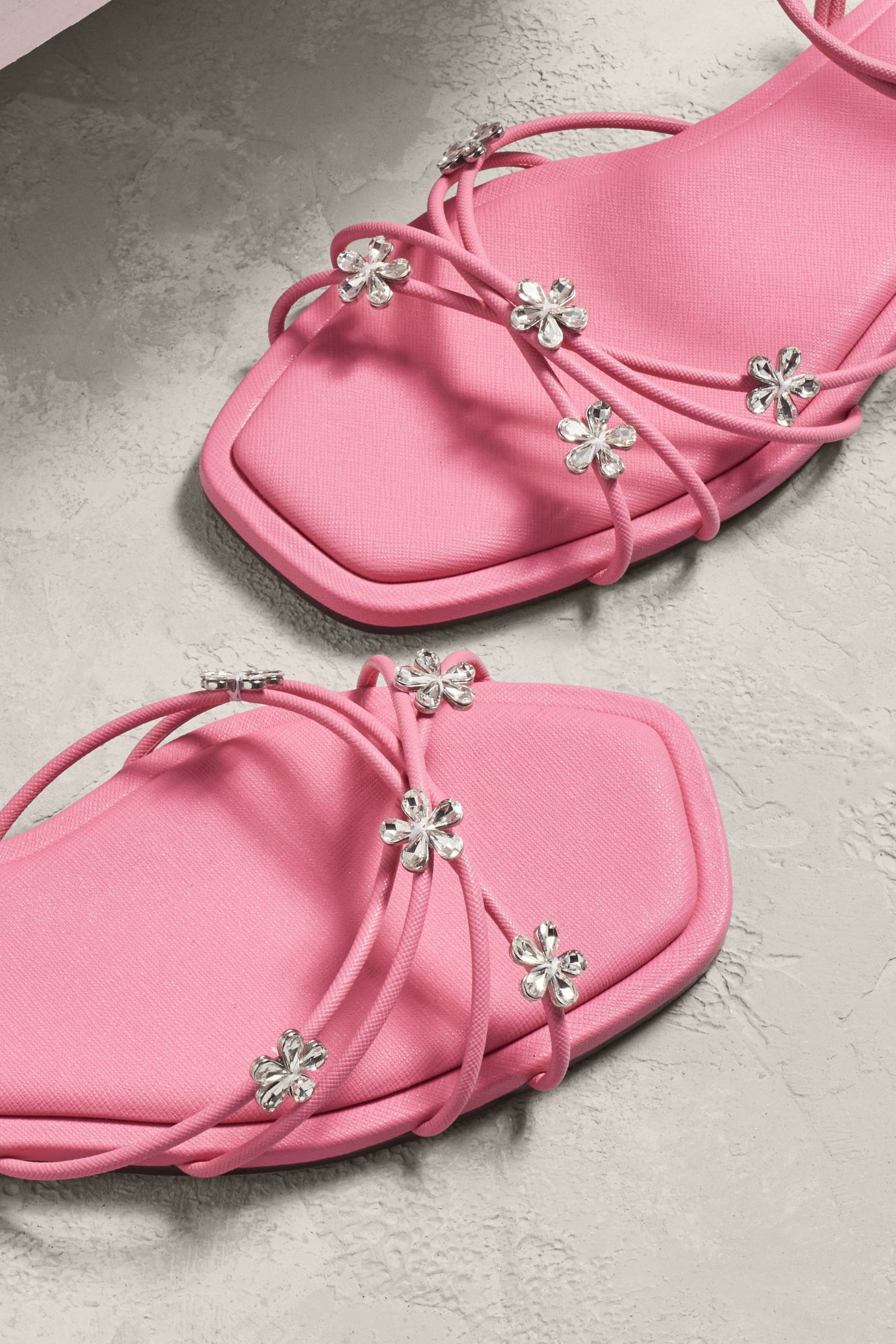 Pink Jewelled Flower Strappy Sandals - Image 4 of 6