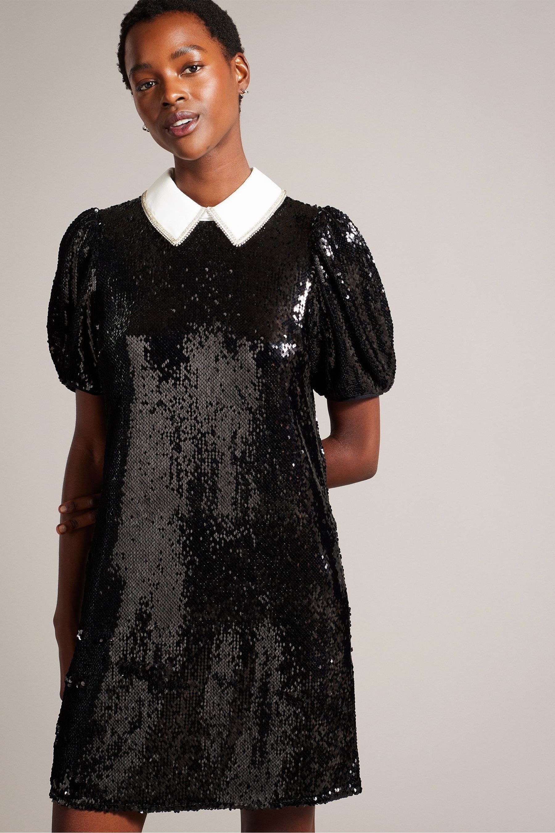 Black sparkly shift dress sale