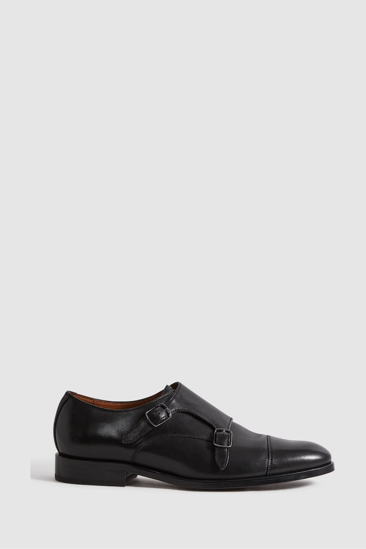 Reiss Black Amalfi Leather Double Monk Strap Shoes - Image 1 of 5