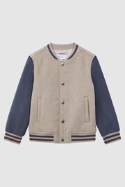 Reiss Stone/Airforce Blue Kansas 13-14 yrs Wool Blend Varsity Bomber Jacket - Image 2 of 7