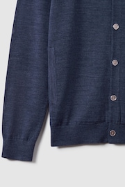 Reiss Indigo Melange Harlow Merino Wool Button Through Funnel Neck Shirt - Image 6 of 6