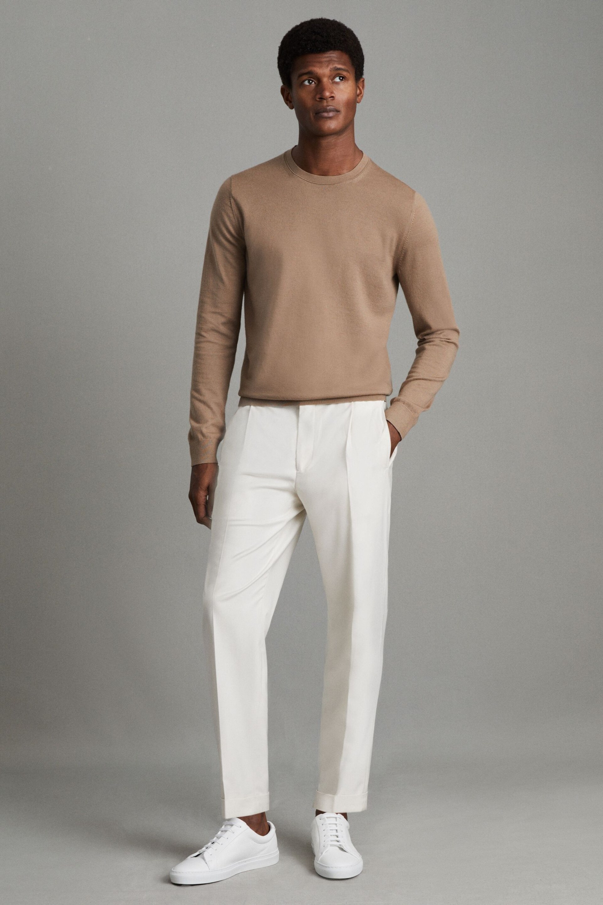 Reiss Camel Wessex Merino Wool Crew Neck Jumper - Image 3 of 6