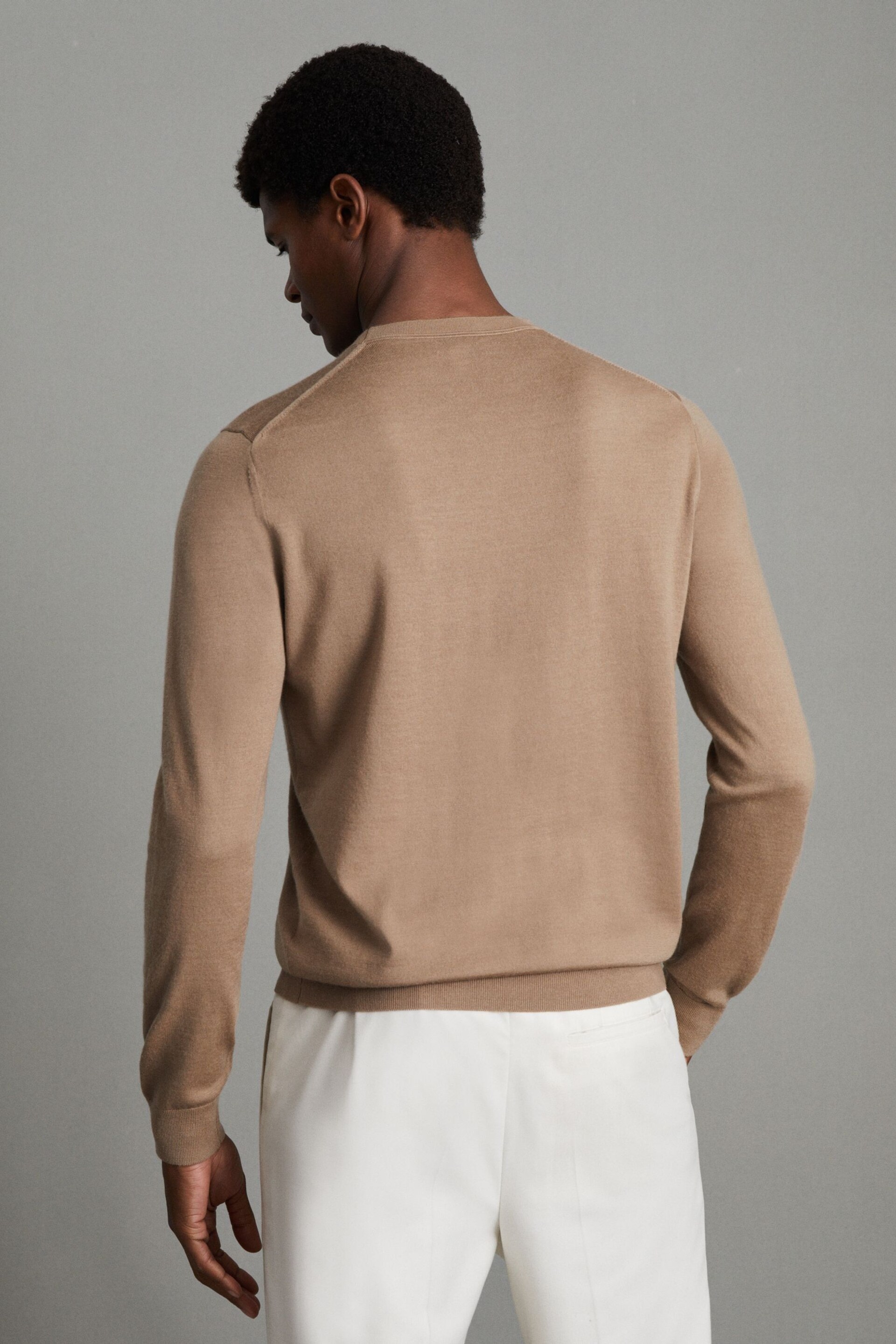 Reiss Camel Wessex Merino Wool Crew Neck Jumper - Image 4 of 6