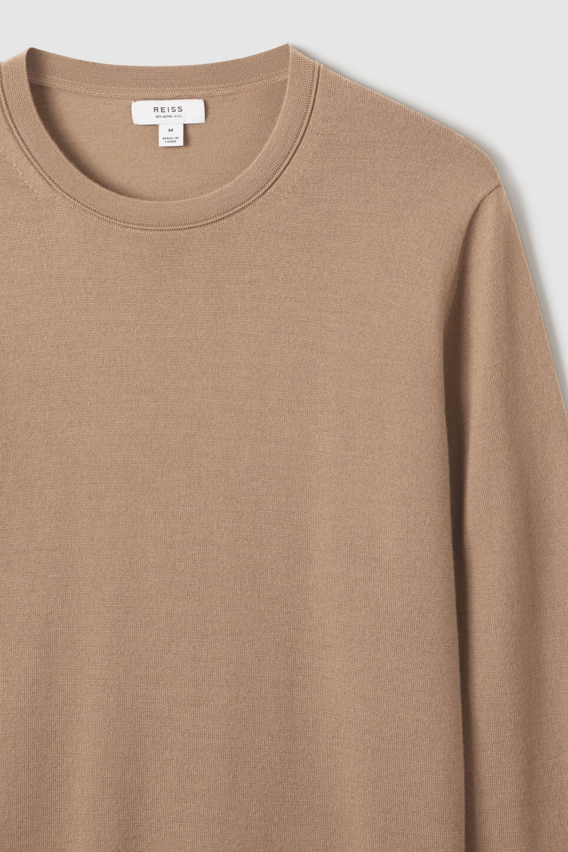 Reiss Camel Wessex Merino Wool Crew Neck Jumper - Image 5 of 6