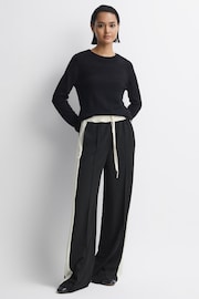 Reiss Black May Wide Wide Leg Contrast Stripe Drawstring Trousers - Image 1 of 6
