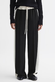 Reiss Black May Wide Wide Leg Contrast Stripe Drawstring Trousers - Image 3 of 6