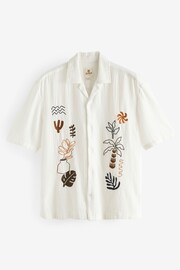 White Short Sleeve Embroidered Shirt with Cuban Collar - Image 6 of 8