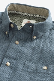 Navy Standard Collar Linen Blend Short Sleeve Shirt - Image 3 of 4