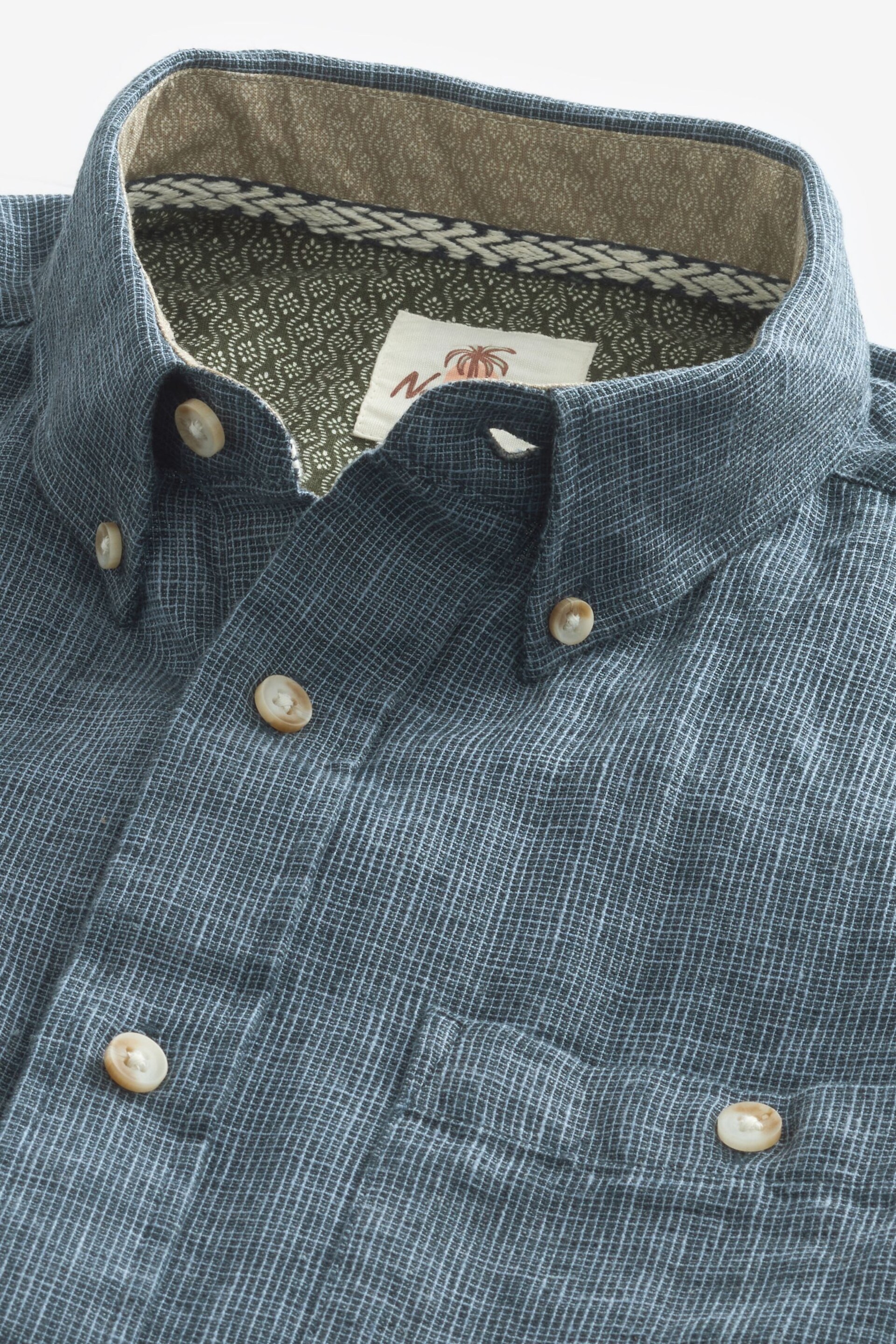 Navy Standard Collar Linen Blend Short Sleeve Shirt - Image 3 of 4