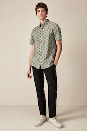 Green Linen Blend Printed Short Sleeve Shirt - Image 2 of 7