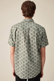 Green Linen Blend Printed Short Sleeve Shirt - Image 3 of 7
