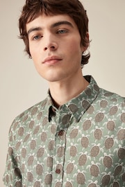 Green Linen Blend Printed Short Sleeve Shirt - Image 4 of 7