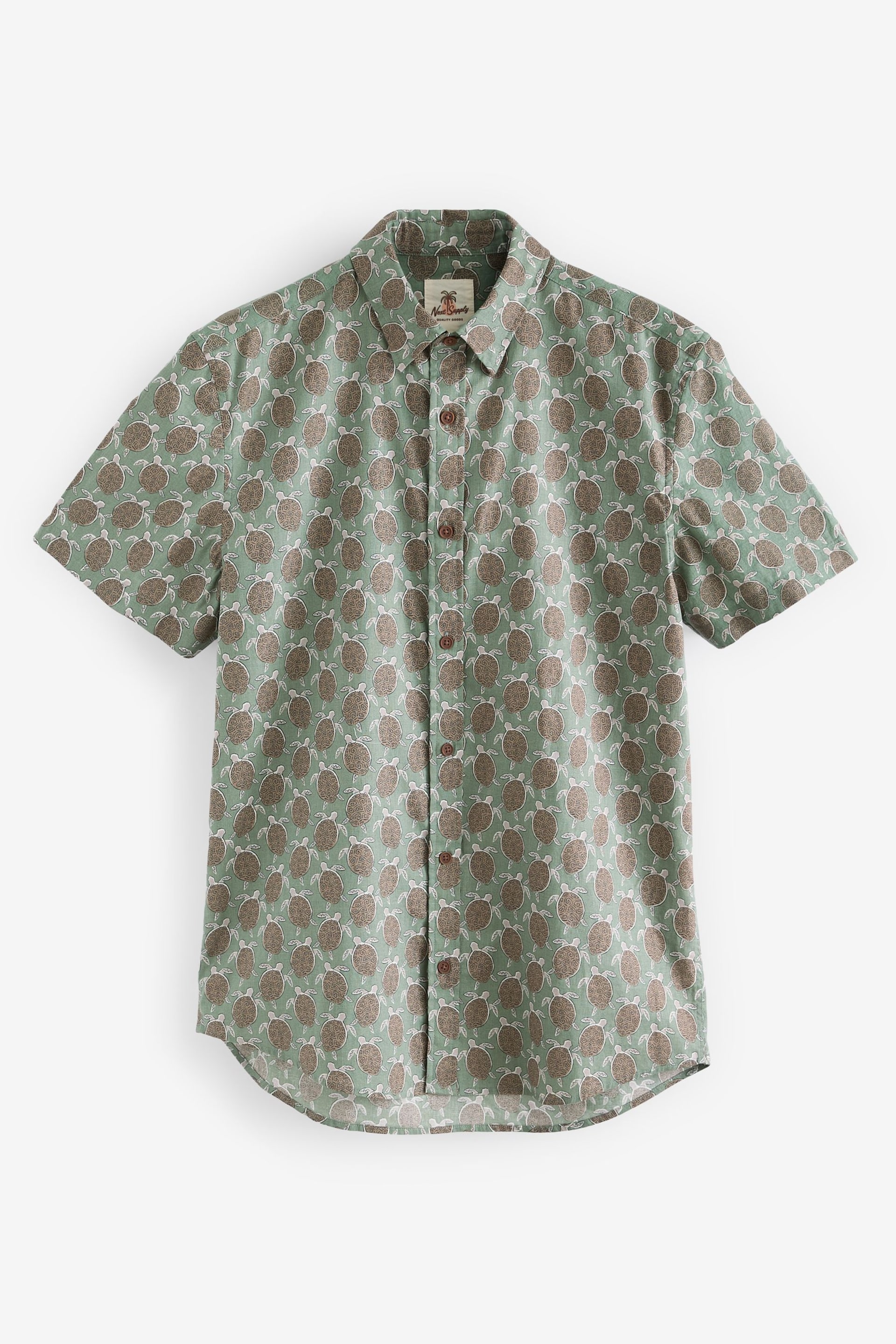 Green Linen Blend Printed Short Sleeve Shirt - Image 5 of 7
