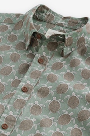 Green Linen Blend Printed Short Sleeve Shirt - Image 6 of 7