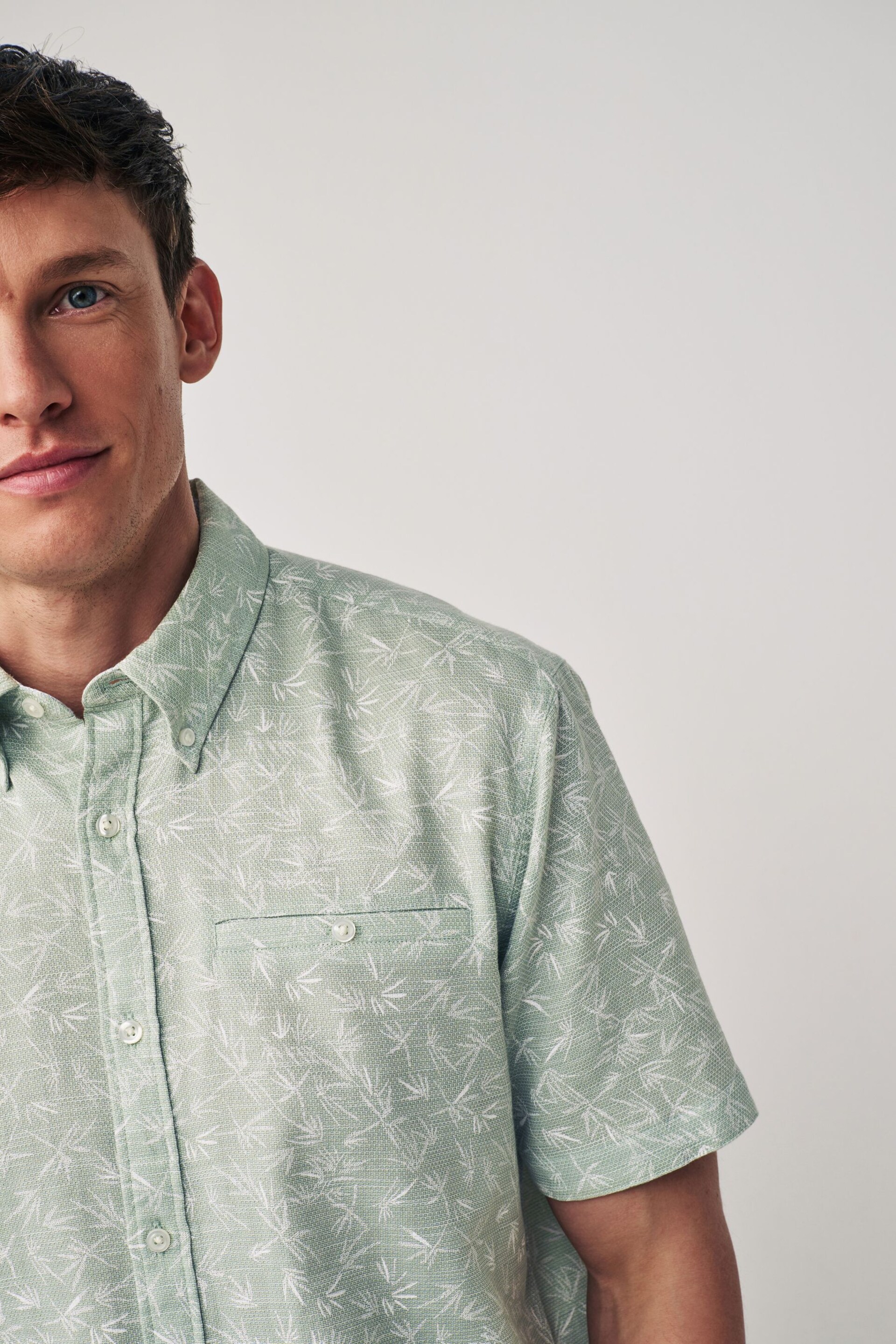 Green Textured Floral Short Sleeve Shirt - Image 1 of 9