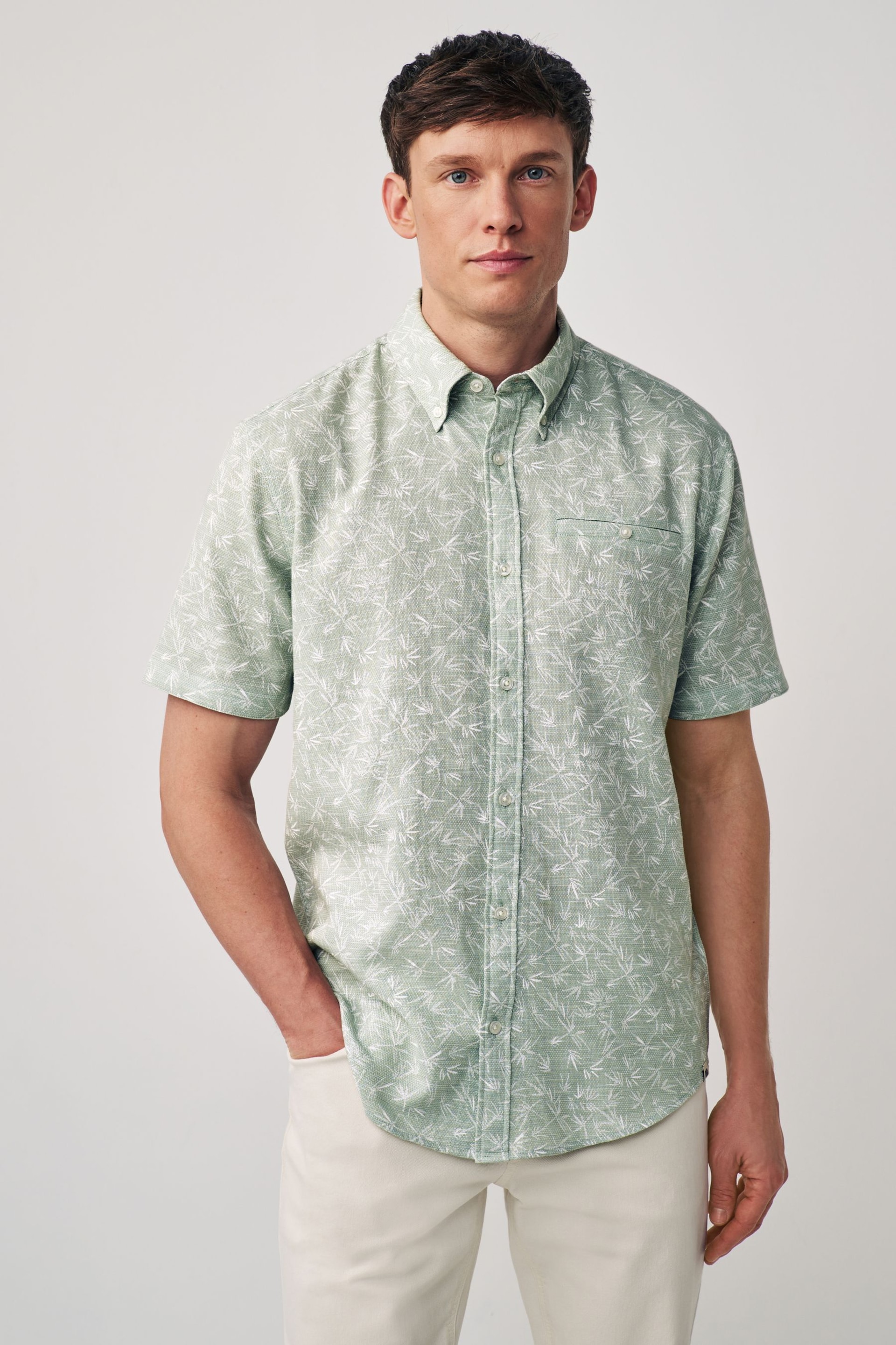 Green Textured Floral Short Sleeve Shirt - Image 3 of 9