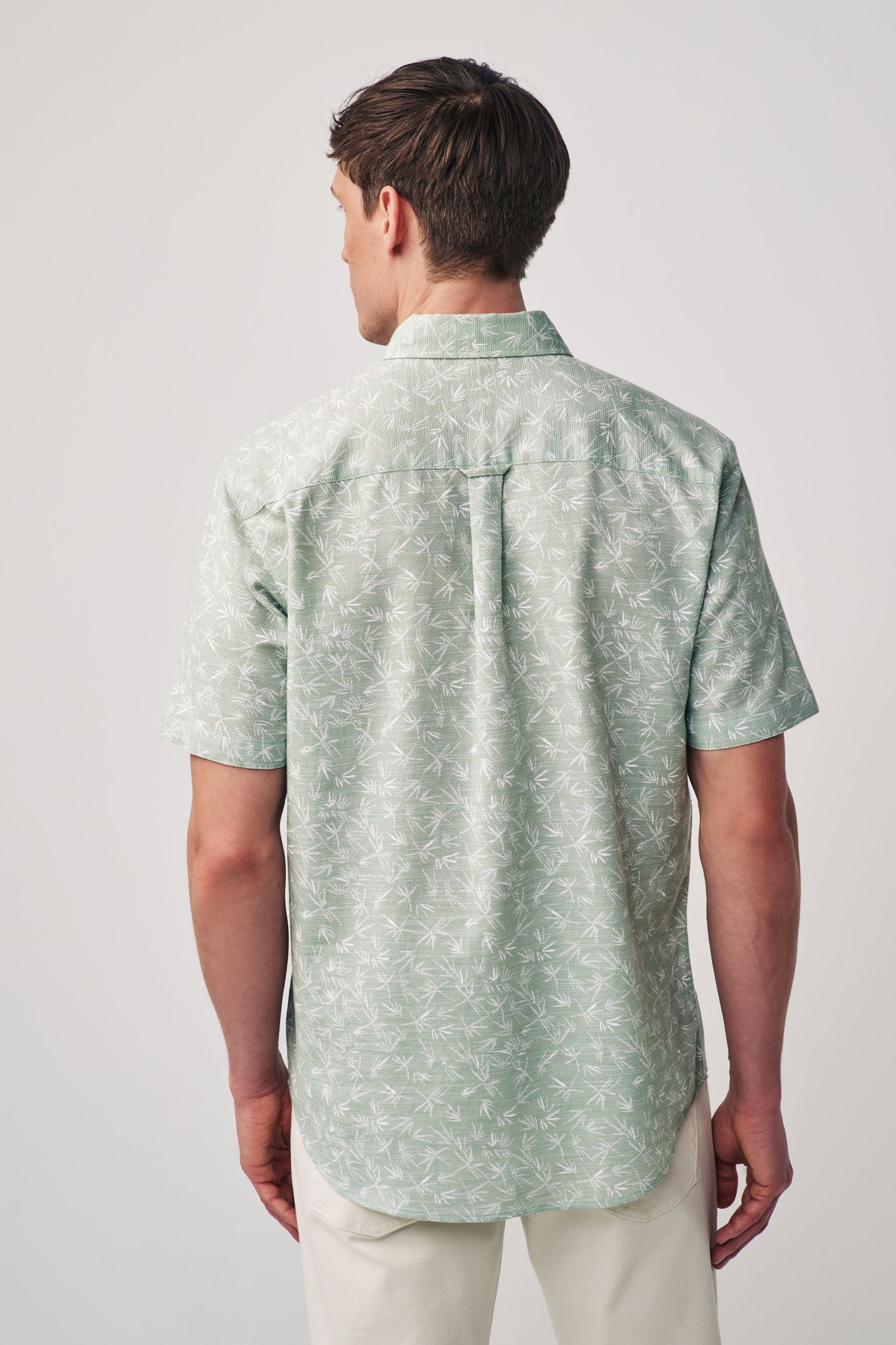 Green Textured Floral Short Sleeve Shirt - Image 4 of 9