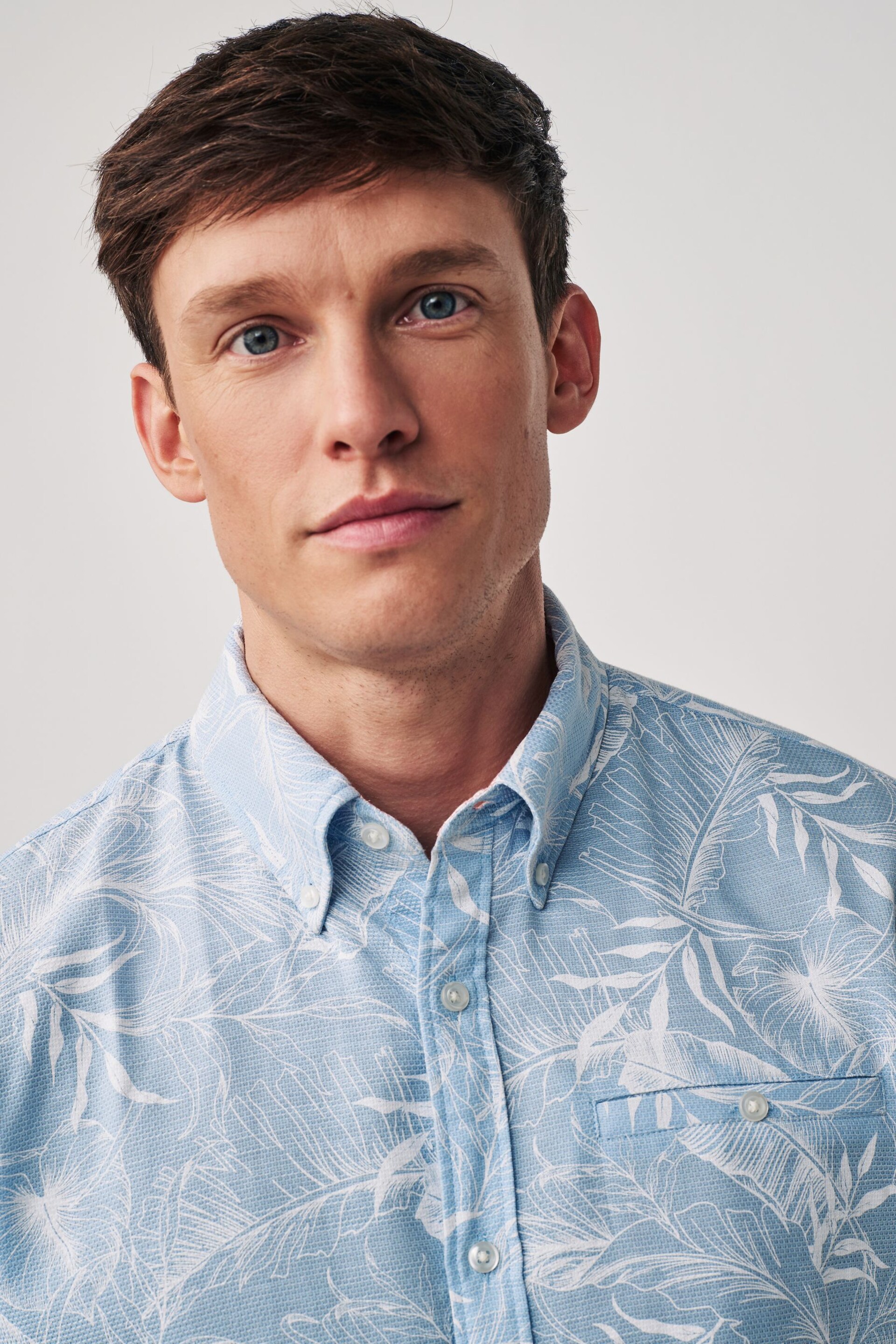 Blue Textured Floral Short Sleeve Shirt - Image 1 of 7