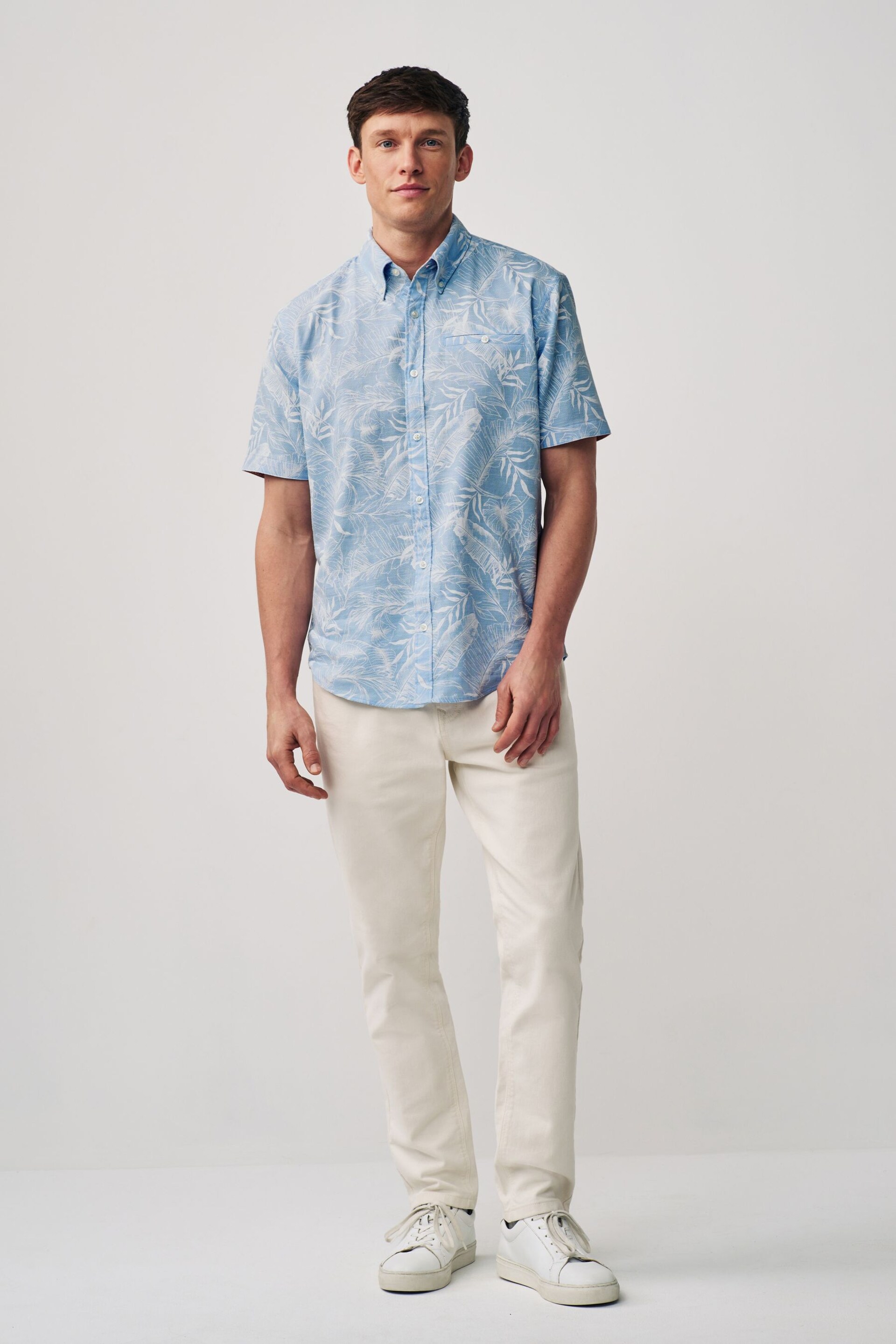 Blue Textured Floral Short Sleeve Shirt - Image 2 of 7