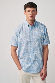 Blue Textured Floral Short Sleeve Shirt - Image 3 of 7