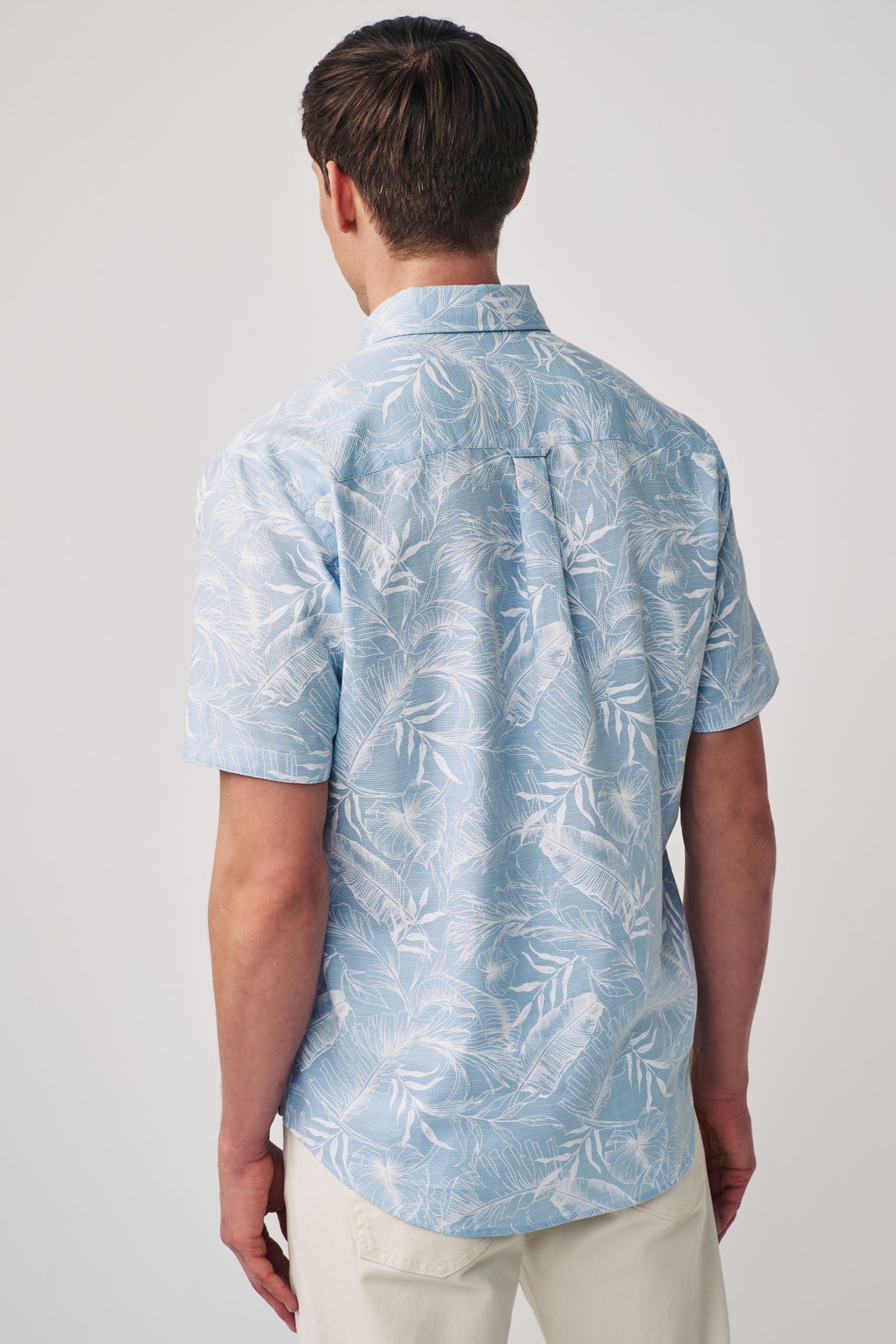 Blue Textured Floral Short Sleeve Shirt - Image 4 of 7