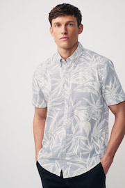 Grey Textured Floral Short Sleeve Shirt - Image 1 of 7