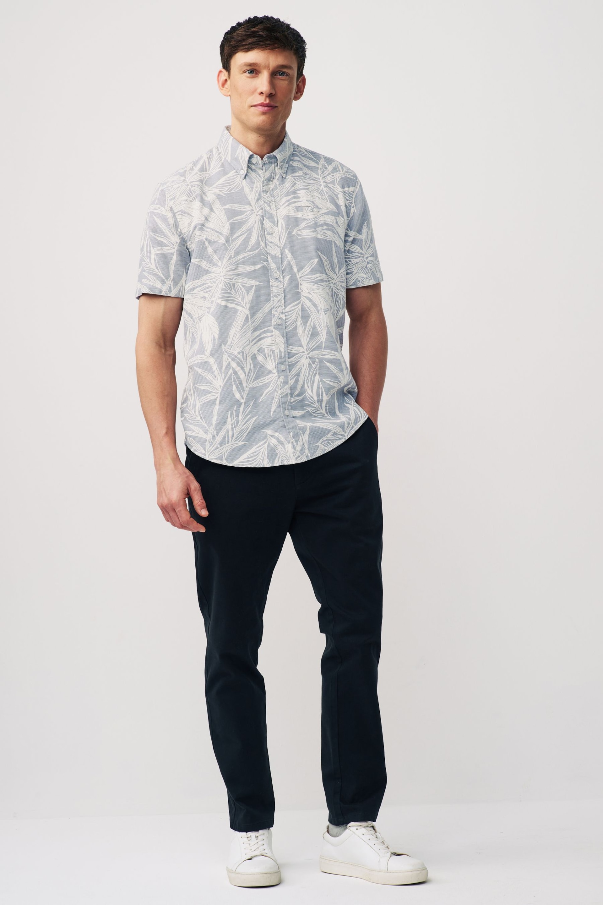 Grey Textured Floral Short Sleeve Shirt - Image 2 of 7