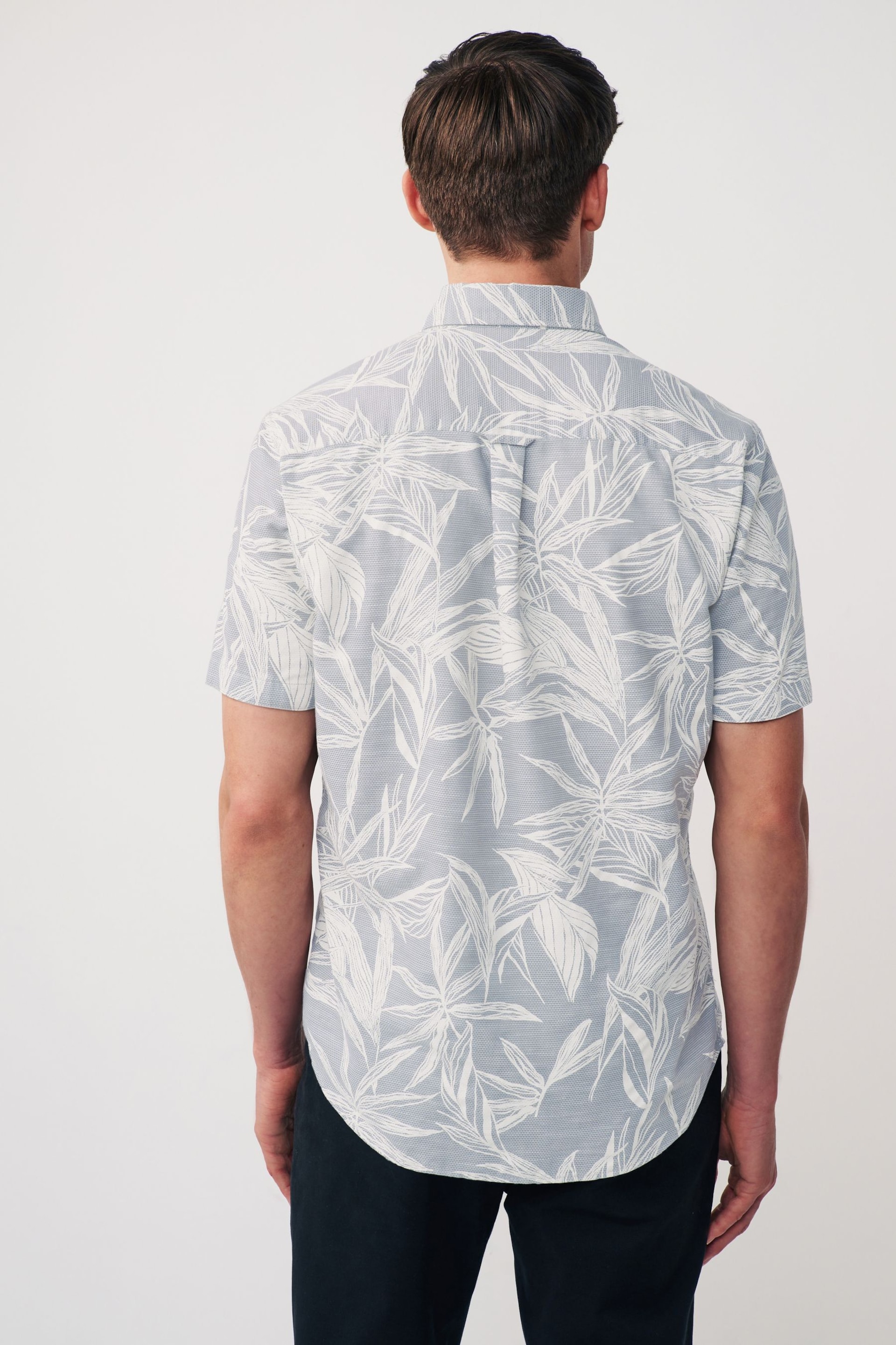 Grey Textured Floral Short Sleeve Shirt - Image 3 of 7