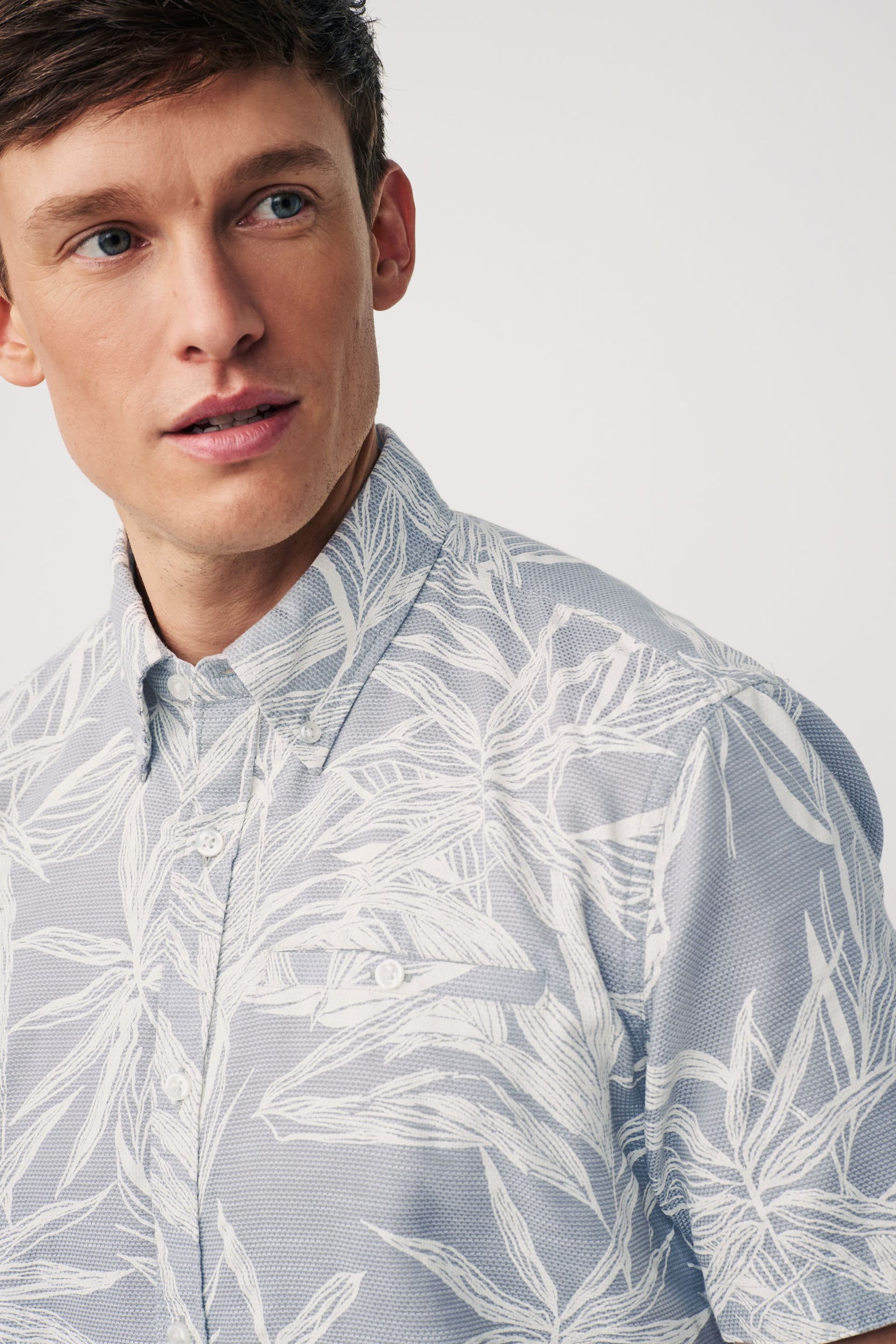 Grey Textured Floral Short Sleeve Shirt - Image 4 of 7