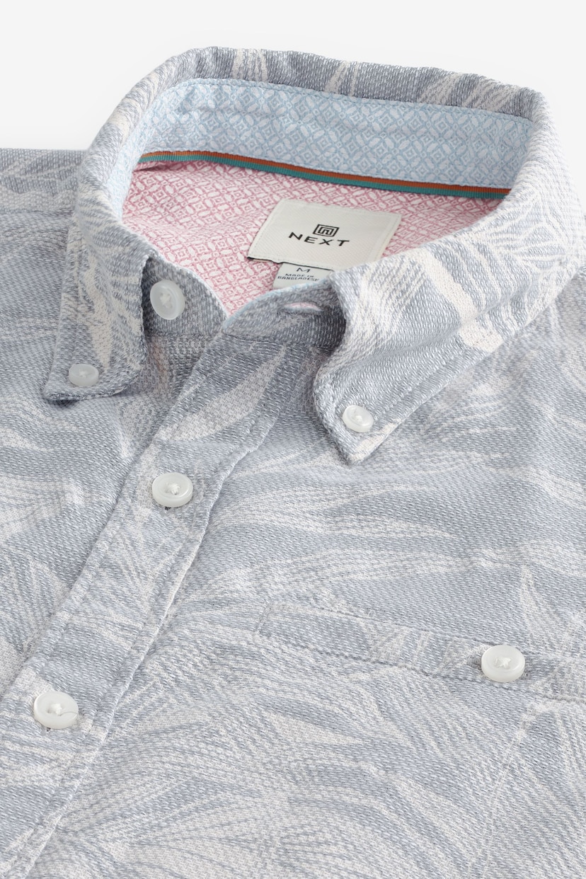 Grey Textured Floral Short Sleeve Shirt - Image 6 of 7