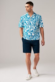 Blue Printed Short Sleeve Shirt With Cuban Collar - Image 2 of 7