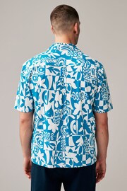Blue Printed Short Sleeve Shirt With Cuban Collar - Image 3 of 7